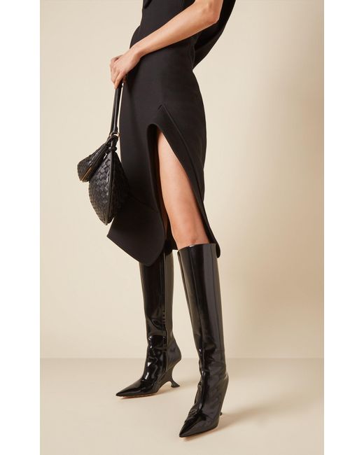 Black vinyl knee high cheap boots