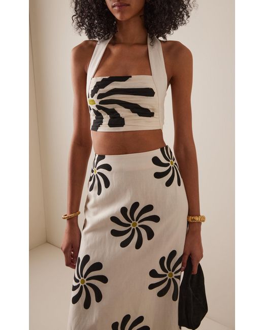 Cala De La Cruz White Fiji Linen Halter Crop Top