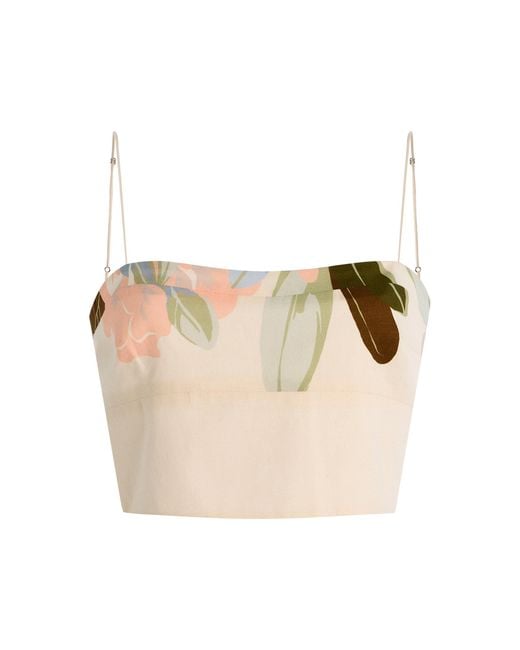 Adam Lippes Natural Bex Rhododendron-Printed Cotton-Voile Crop Top