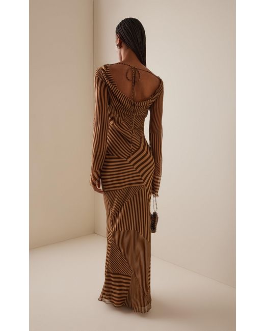 de la vali gracia striped silk-chiffon midi dress De La Vali Gracia Striped Silk-Chiffon Midi Dress in Natural