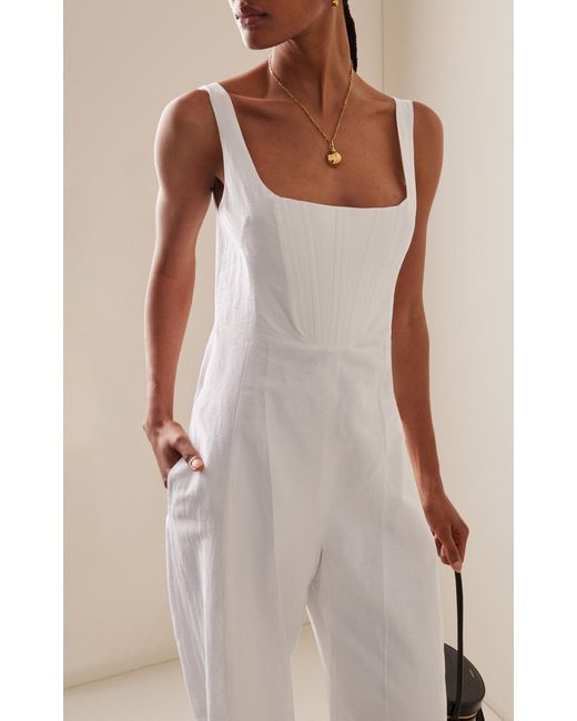 Stella McCartney White Pleated Linen-cotton Corset Jumpsuit