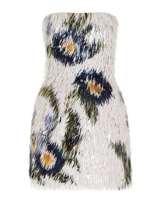 Oscar de la Renta Multicolor Fringed Paillette-embellished Mini Dress