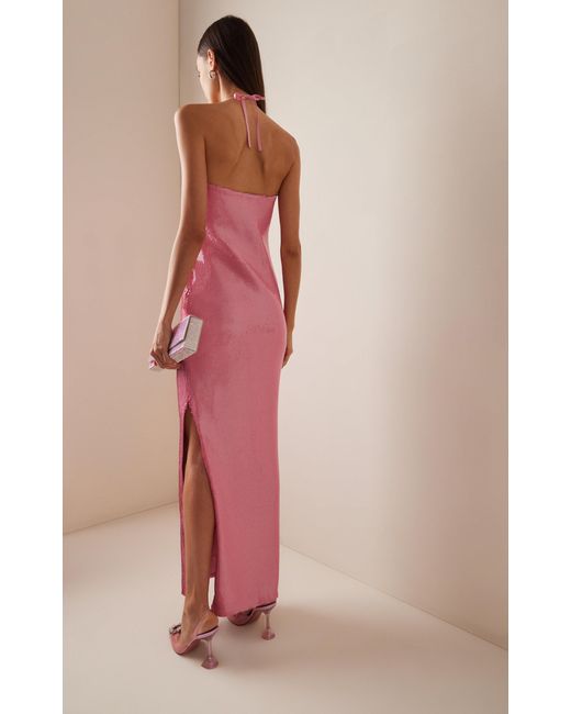 Rodarte Pink Floral-appliquéd Sequined Halter Gown