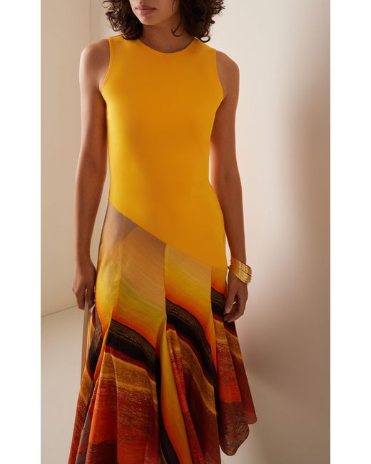 Louisa Ballou Orange Exclusive Day Pleated Cotton-silk Midi Dress