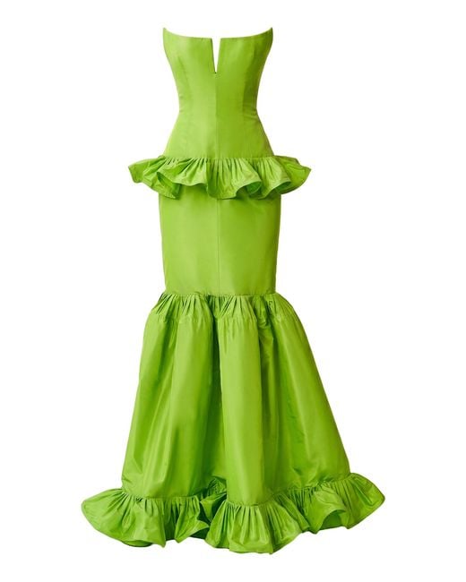Juozas Statkevicius Green Ruffled Corset Taffeta Maxi Dress