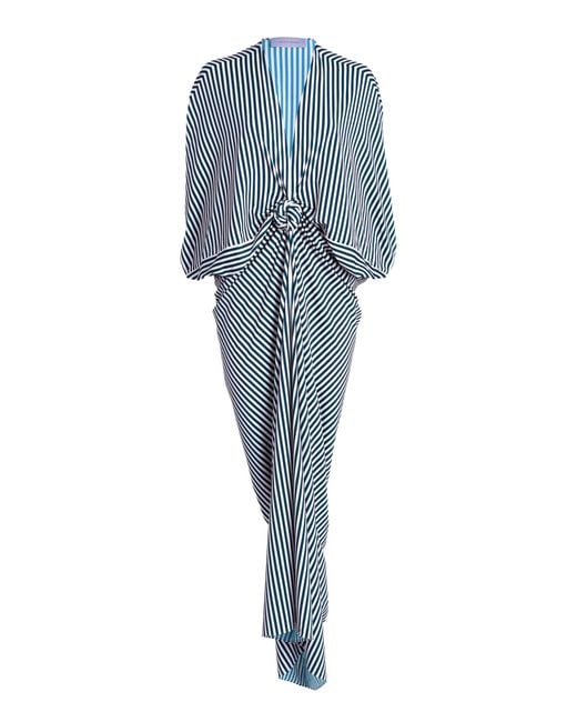Silvia Tcherassi Blue Fiore Gathered Crepe Tunic Maxi Dress