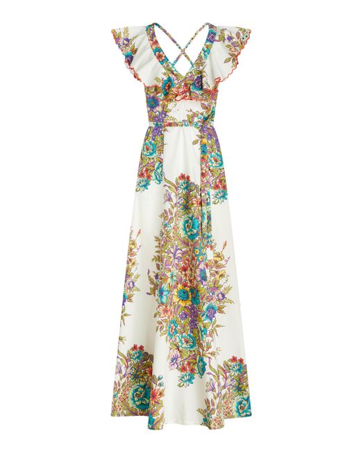 Etro White Ruffled Floral-cotton Maxi Dress
