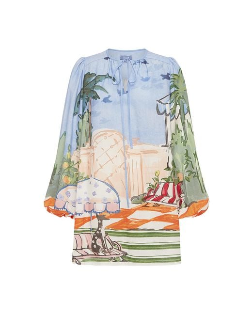 LEO LIN Blue Juniper Tunic Poplin Mini Dress