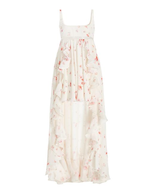 Giambattista Valli Multicolor Ruffled Floral Silk High-low Maxi Dress