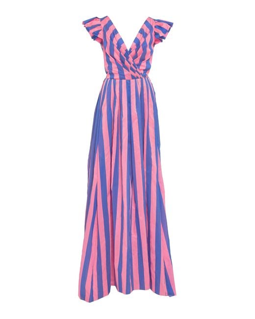 Carolina Herrera Blue Striped Taffeta Ball Gown
