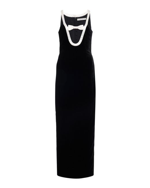 Alessandra Rich Black Bow-detailed Velvet Maxi Dress