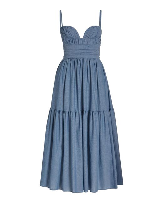 Carolina Herrera Blue Sweetheart Cotton Midi Dress