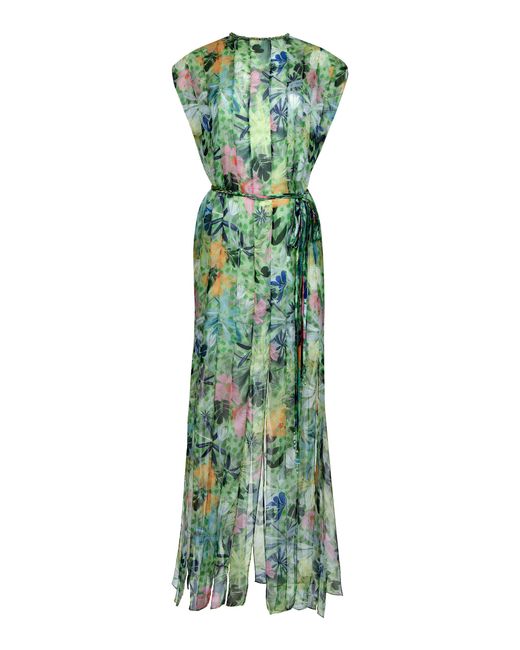 Francesca Miranda Green Lumina Fringe-Hem Silk Maxi Dress