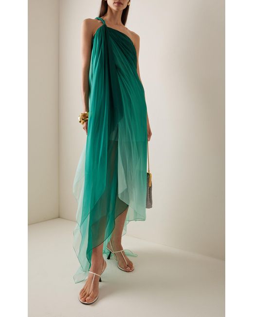 Oscar de la Renta Green Degradé Silk-chiffon Asymmetric Gown