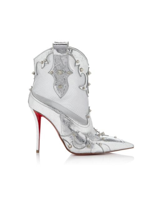 Christian Louboutin White Bootytiag 100Mm Metallic Leather Western Boots