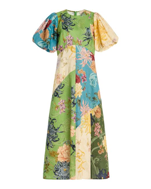 ALÉMAIS Green Avery Spliced Linen Midi Dress