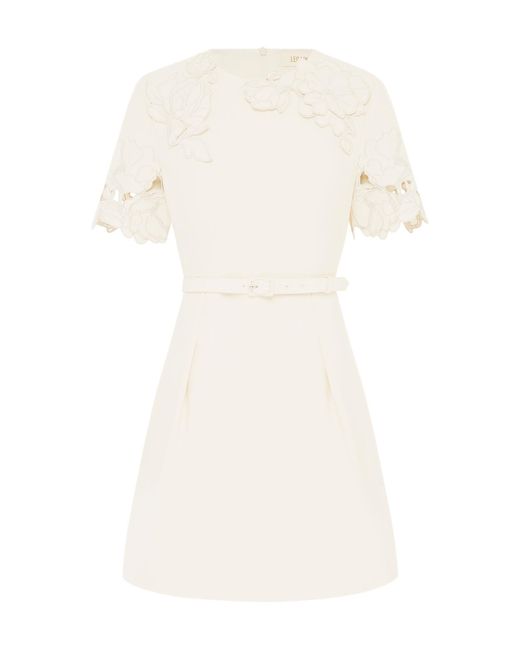 LEO LIN White Aurélie Appliqué Short Sleeve Mini Dress - Cream
