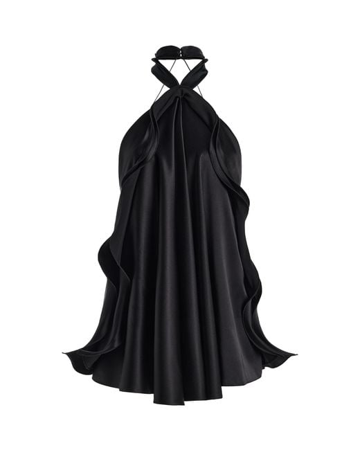 Brandon Maxwell Black Conley Draped Silk Charmeuse Halter Top