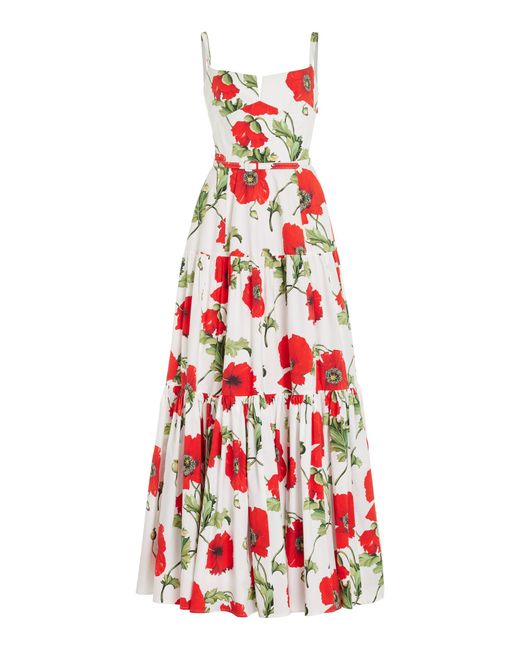 Oscar de la Renta Floral Tiered Cotton-Blend Poplin Maxi Dress