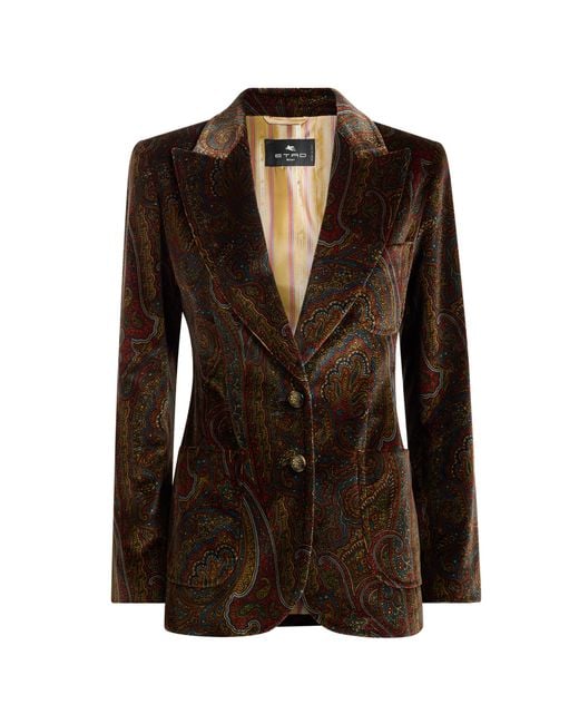 Etro Brown Printed Stretch-Cotton Blazer