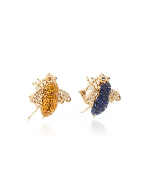 Sabbadini Metallic Bee 18k Gold, Diamond And Sapphire Earrings