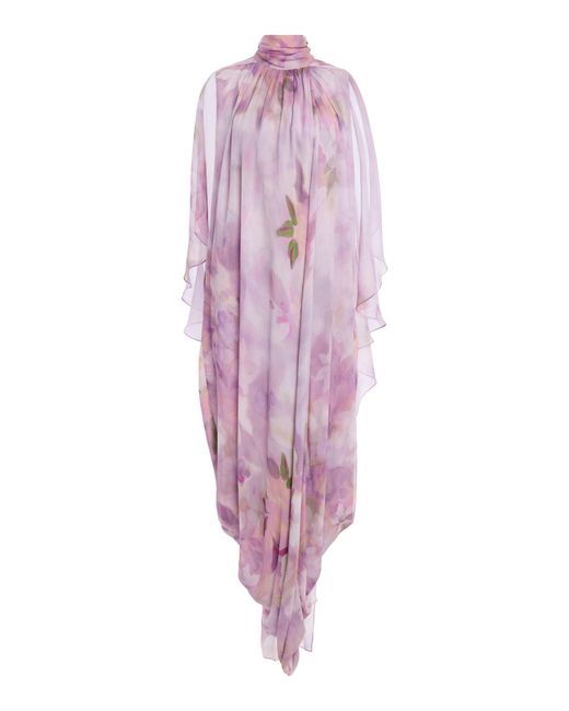 Atelier Prabal Gurung Pink Oversized Gajra Floral Print Crinkled-Silk Chiffon Draped Dhoti Dress