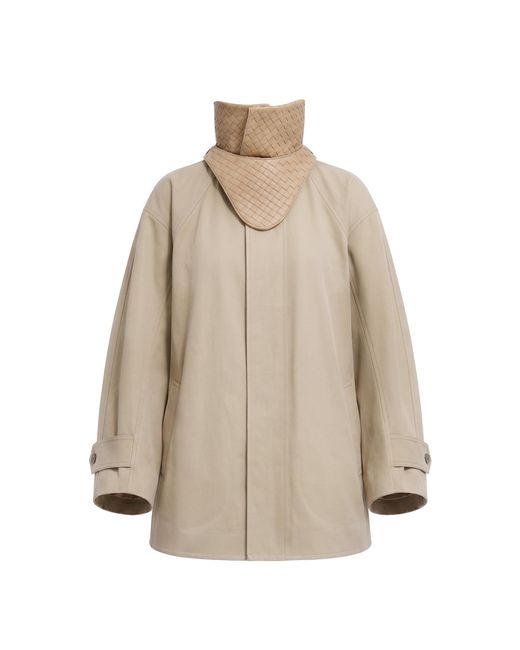 Bottega Veneta Natural Leather-Trimmed Short Cotton Trench Coat