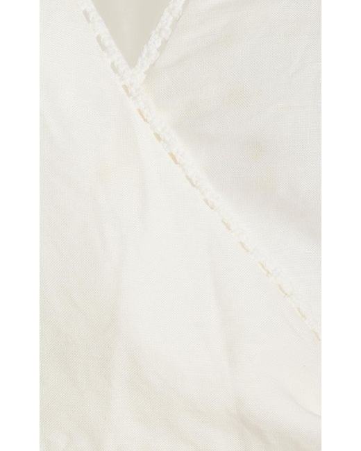 Jonathan Simkhai White Hailey Cropped Linen-blend Wrap Top