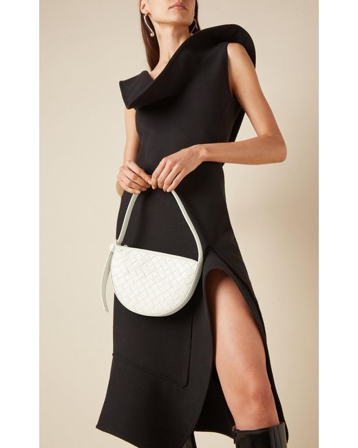 Bottega Veneta White Mini Knotted Intrecciato Leather Shoulder Bag
