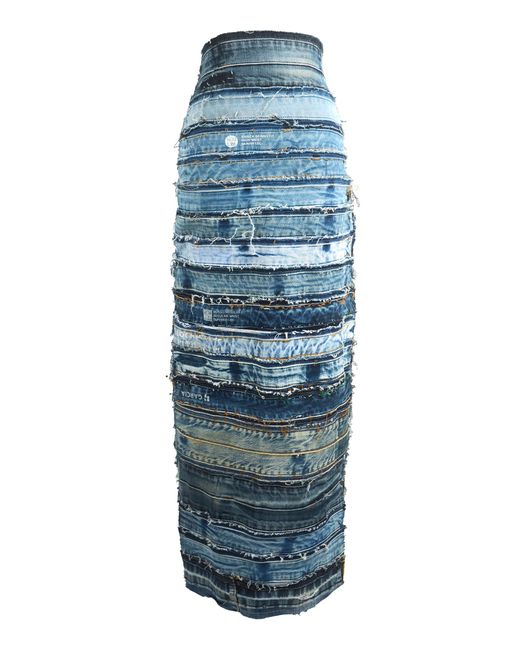 BOYEDOE Blue Odeneho Patchwork Denim Midi Skirt