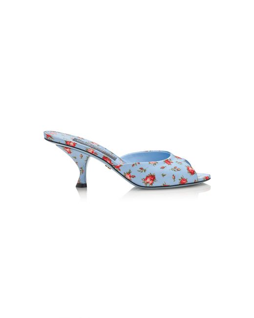 Dolce & Gabbana Blue Rose-Print 60Mm Mules