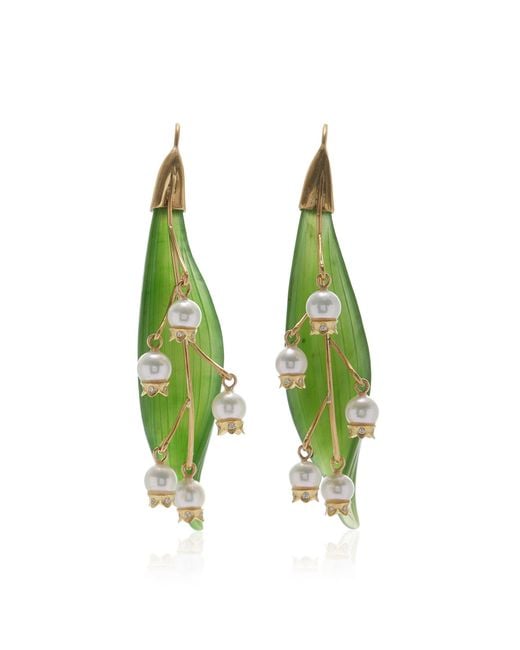 Annette Ferdinandsen Green Lily Of The Valley 18k Yellow Gold One-of-a-kind Jade Earrings