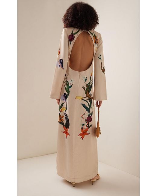 ALMAIS Zelda Printed Linen-blend Maxi Dress in White | Lyst