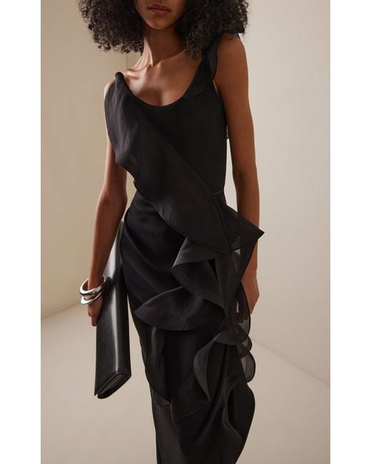 Maticevski Black Satellite Wave Structured Chiffon Gown