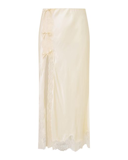 LoveShackFancy Natural Calder Silk-Blend Midi Skirt