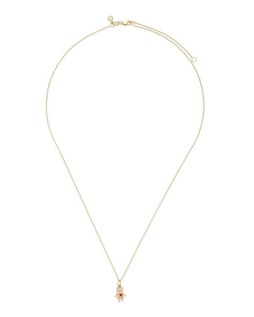 Sydney Evan Metallic Baby Robot Charm Tiffany Chain 14k Gold Diamond Necklace