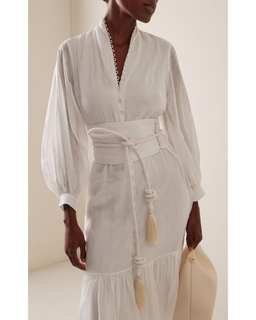 ANDRES OTALORA White Pura Belted Linen Midi Shirt Dress