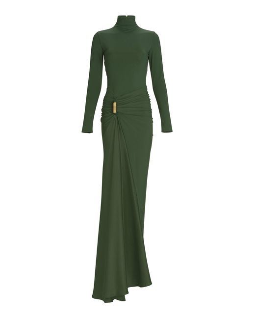 Silvia Tcherassi Green Lena Ruched Maxi Dress