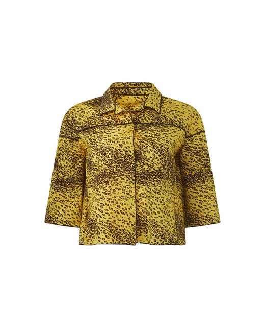 Dar Zéro Studio Yellow Exclusive Printed Silk Crepe De Chine Cropped Camp Shirt