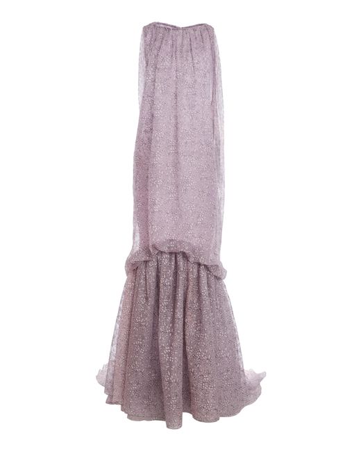 Atelier Prabal Gurung Purple Open-Weave Floral Silk Gazaar Cocoon Tie Gown