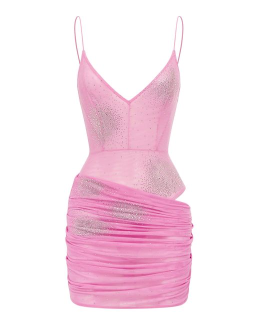 Alex Perry Pink Bikini Draped Crystal Mesh Mini Dress