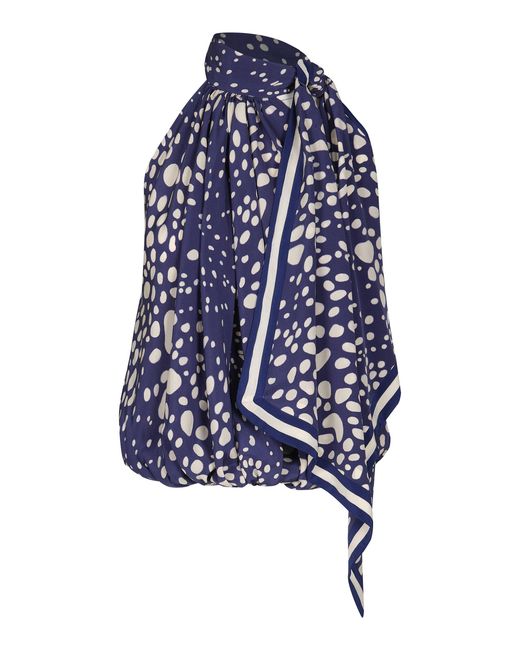 Johanna Ortiz Blue The Distance Between Us Halter Silk Top