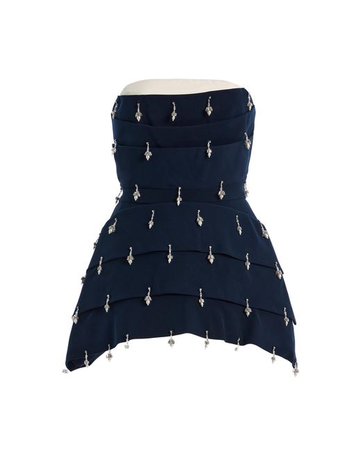 Chorus Blue Exclusive Sasha Embellished Crepe De Chine Top