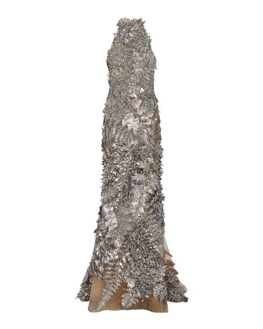 Oscar de la Renta Metallic Embroidered Tulle Gown