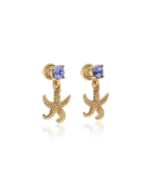 Oscar de la Renta Metallic Crystal Starfish Earrings