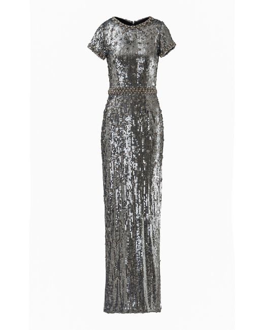 La Fuori Gray Luna Luxe Embellished Maxi Dress