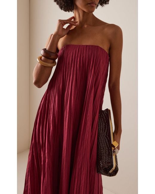 ANDRES OTALORA Red Exclusive Ritmo Pleated Linen Maxi Dress
