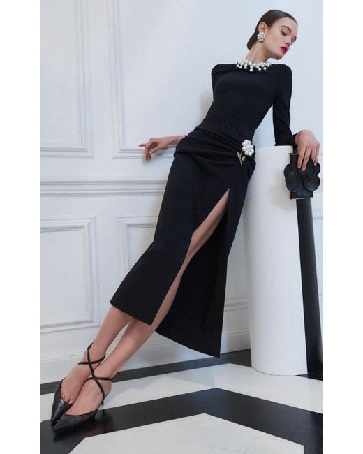 Carolina Herrera Black Stretch Crepe Midi Dress