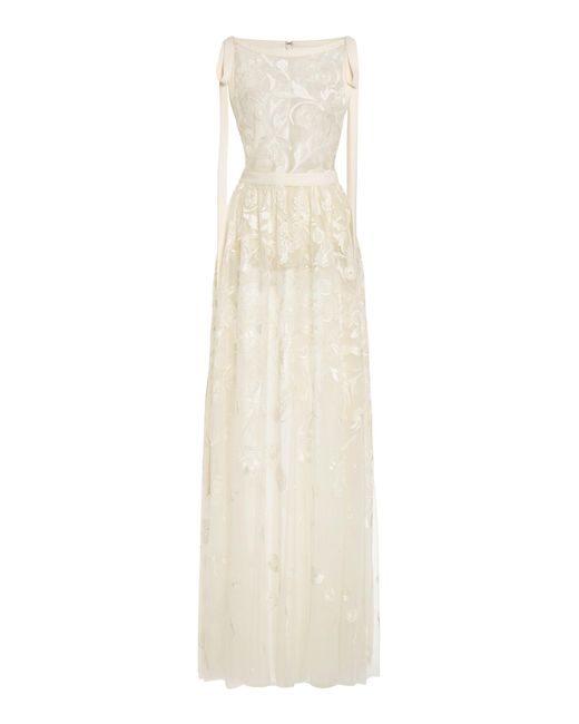 Zuhair Murad White Tie-detailed Floral-embellished Dress