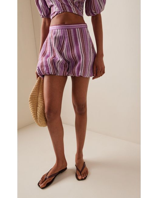 Lisa Marie Fernandez Purple Pouf Tufted Linen-blend Shorts